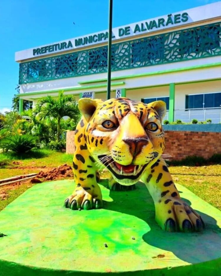 Esculturas artísticas amazônicas emolduram prédios públicos em Alvarães