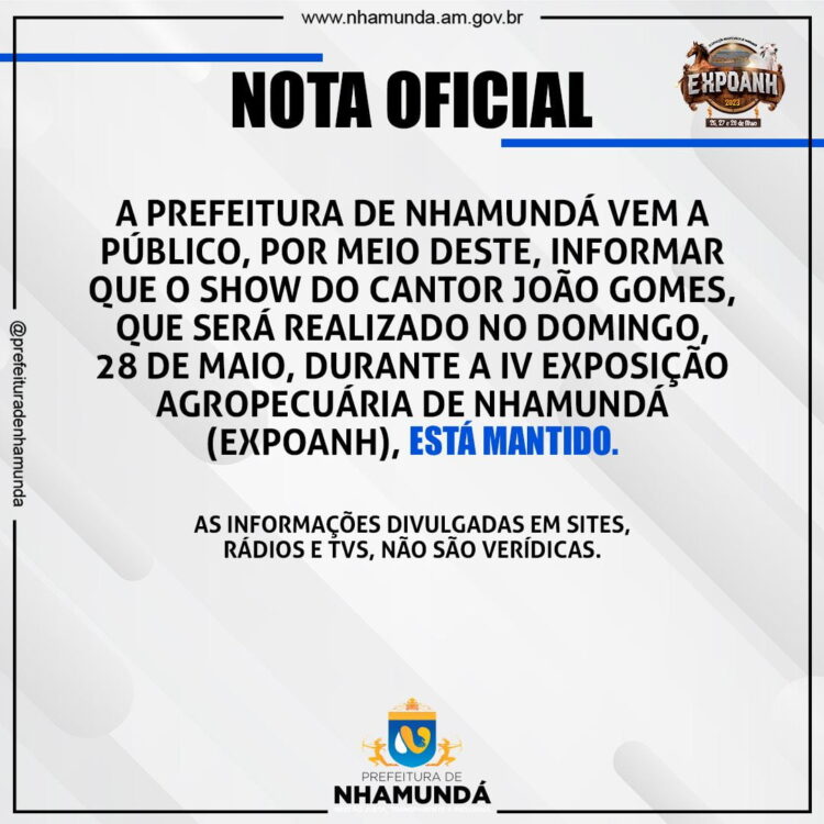 Prefeitura de Nhamundá confirma cantor João Gomes dia 28 (domingo) no município