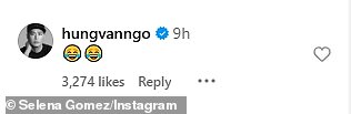 Vanngo comentou o post de Selena com dois emojis chorosos