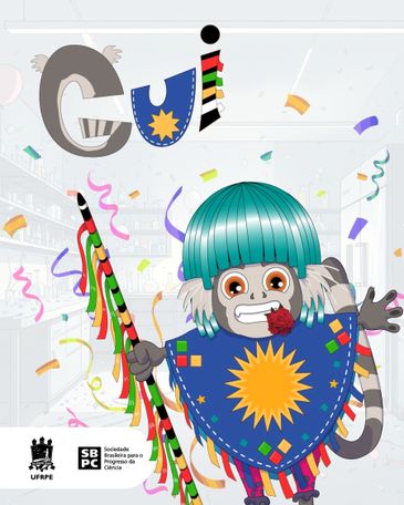 Brasília - 04/07/2025 - Cartaz da SBPC e mascote da SBPC Jovem. Foto SPBC.