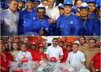 Governador Wilson Lima desembarca em Parintins e entrega 14 mil EPIs para trabalhadores dos bois Caprichoso e Garantido